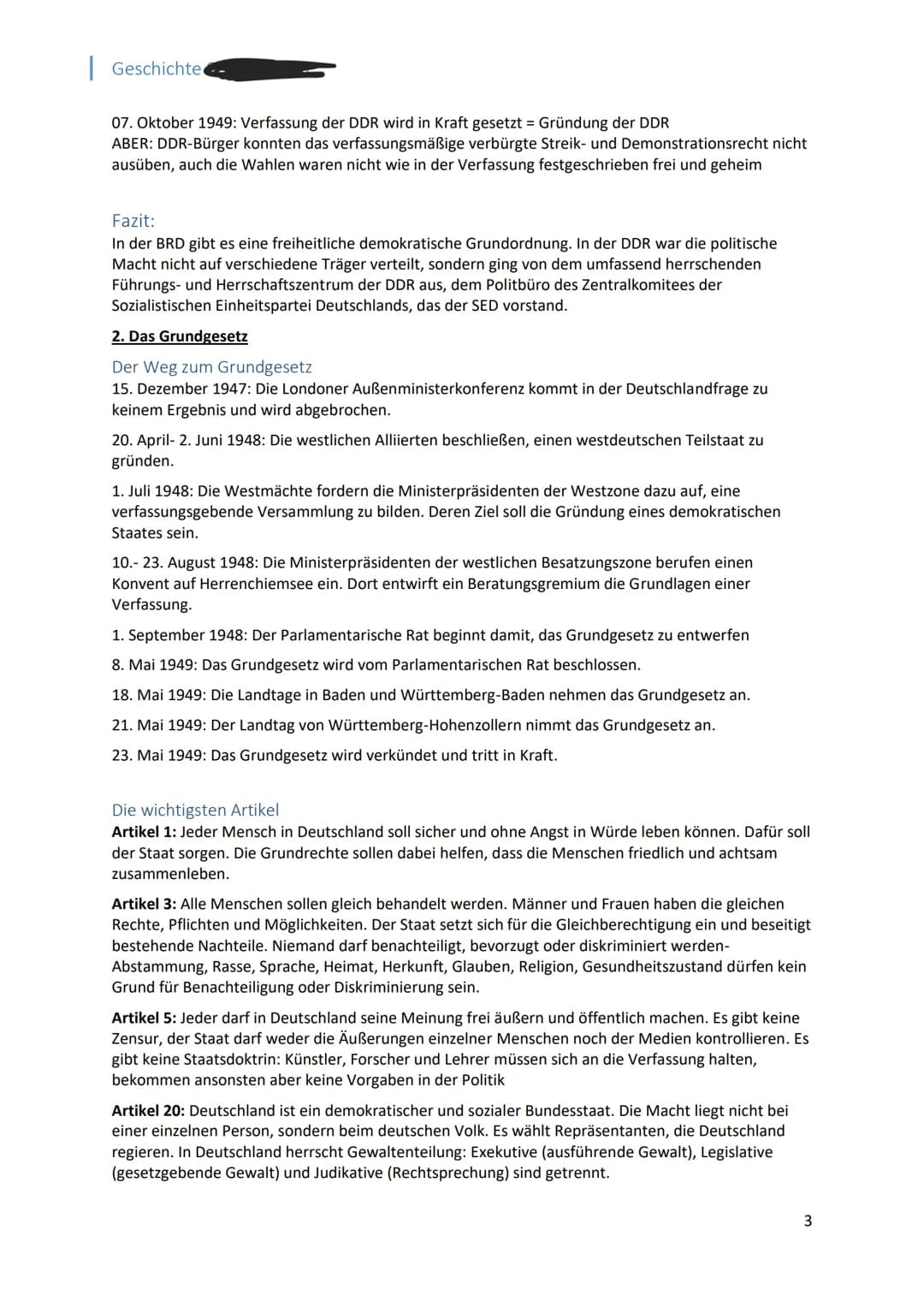 Geschichte
1. Gründung BRD und DDR
Gründung der BRD
Februar-Juni 1948: ,,Londoner Konferenz"; USA, GB, Frankreich, Belgien, Niederlande und
