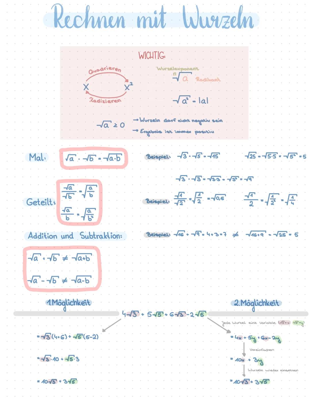 Gleichungen mit Wurzeln
-3-√8a = 8 +3 →Wurzel auf eine Seite bringen
-√8a-11 |-(-1)
√Ba=-11| ( )² - quadrieren, um
(+8a)² = (-11)²
8a= 1218 