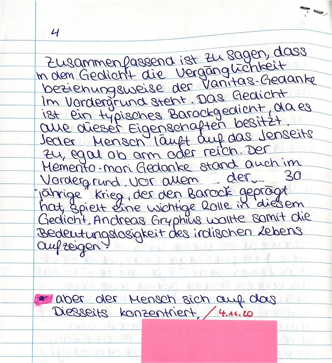 Deutsch Klausur Berichtigung 1
Gedient interpretation
Das Gedicht,, Es ist alles eitel" von Andreas
Gryphius aus dem Jahr 1637, welches der
