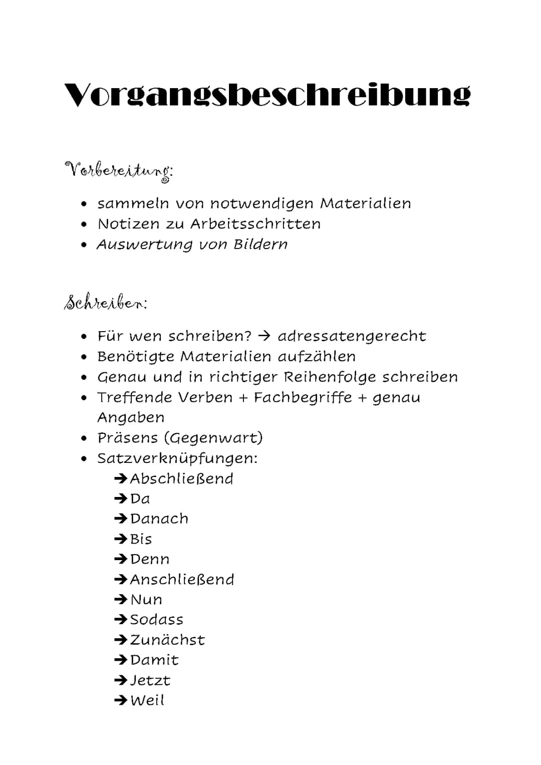 Vorgangsbeschreibung Beispiel für Klasse 6 und 7 - Rezepte und Übungen