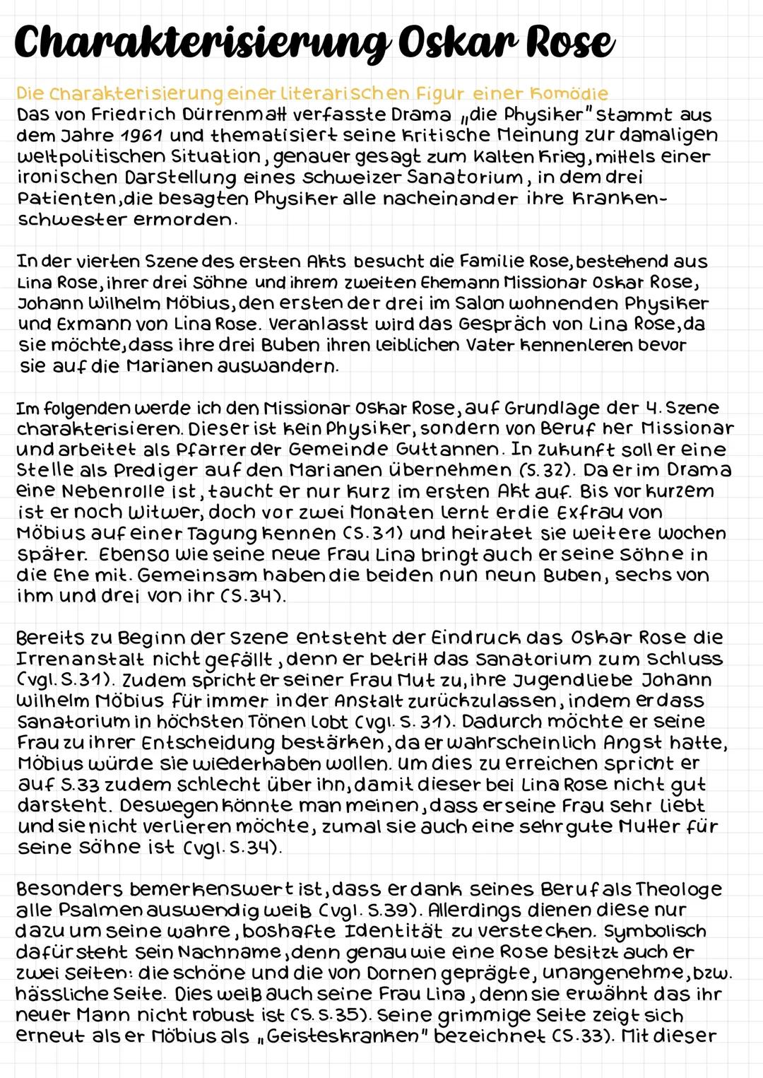 # Charakterisierung Oskar Rose

Die Charakterisierung einer literarischen Figur einer Komödie

Das von Friedrich Dürrenmatt verfasste Drama 