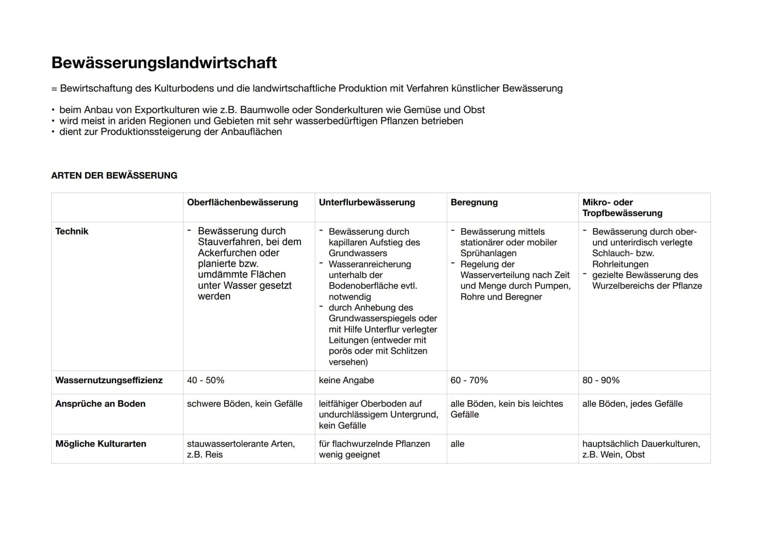 Bewässerungslandwirtschaft
= Bewirtschaftung des Kulturbodens und die landwirtschaftliche Produktion mit Verfahren künstlicher Bewässerung
•