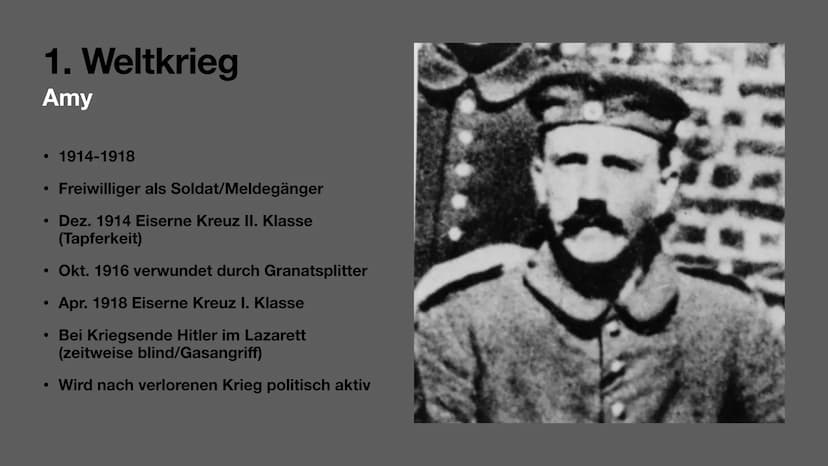 Hitler Biografie
Adolf Hitler
von Amy und Joy Gliederung
Biografie
Allgemeinfakten/Familie (J)
• Kindheit (A)
Jugend (J)
1. Weltkrieg (A)
Po
