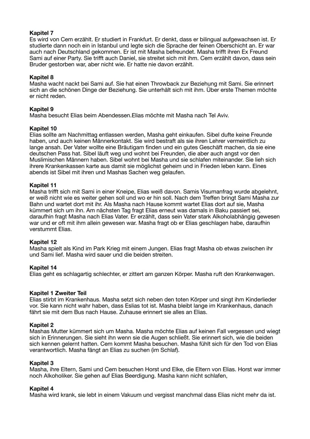 # Deutsch Lernzettel Vorabi
Zusammenfassung

Kapitel 1

Masha wacht auf und findet sich in dem Wohnzimmer einer heruntergekommen Wohnung.
Dr