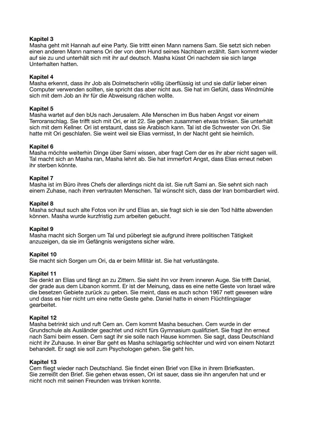 # Deutsch Lernzettel Vorabi
Zusammenfassung

Kapitel 1

Masha wacht auf und findet sich in dem Wohnzimmer einer heruntergekommen Wohnung.
Dr