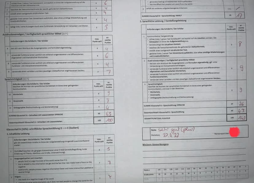 Kurs
Thema
Jahrgangsstufe
Name
2
Klausurteil A (70%) : Schreiben mit Leseverstehen (integriert)
1. Inhaltliche Leistung
Teilaufgabe 1 (Compr