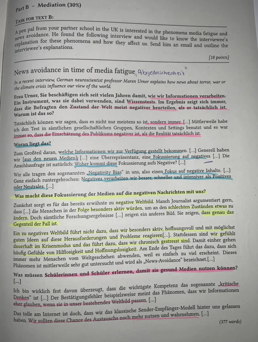 Kurs
Thema
Jahrgangsstufe
Name
2
Klausurteil A (70%) : Schreiben mit Leseverstehen (integriert)
1. Inhaltliche Leistung
Teilaufgabe 1 (Compr