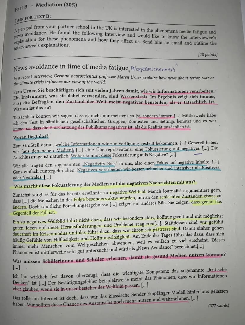 Kurs
Thema
Jahrgangsstufe
Name
2
Klausurteil A (70%) : Schreiben mit Leseverstehen (integriert)
1. Inhaltliche Leistung
Teilaufgabe 1 (Compr