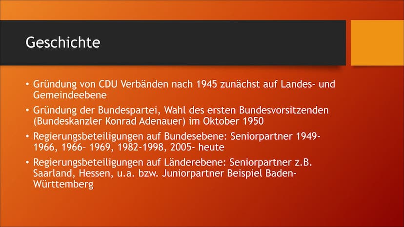 CDU Inhaltsverzeichnis
●
●
●
●
●
●
CDU in Kürze
Geschichte
Personen
Programmatik
Perspektiven
Wahlprogramm CDU in Kürze
• CDU- Christlich De