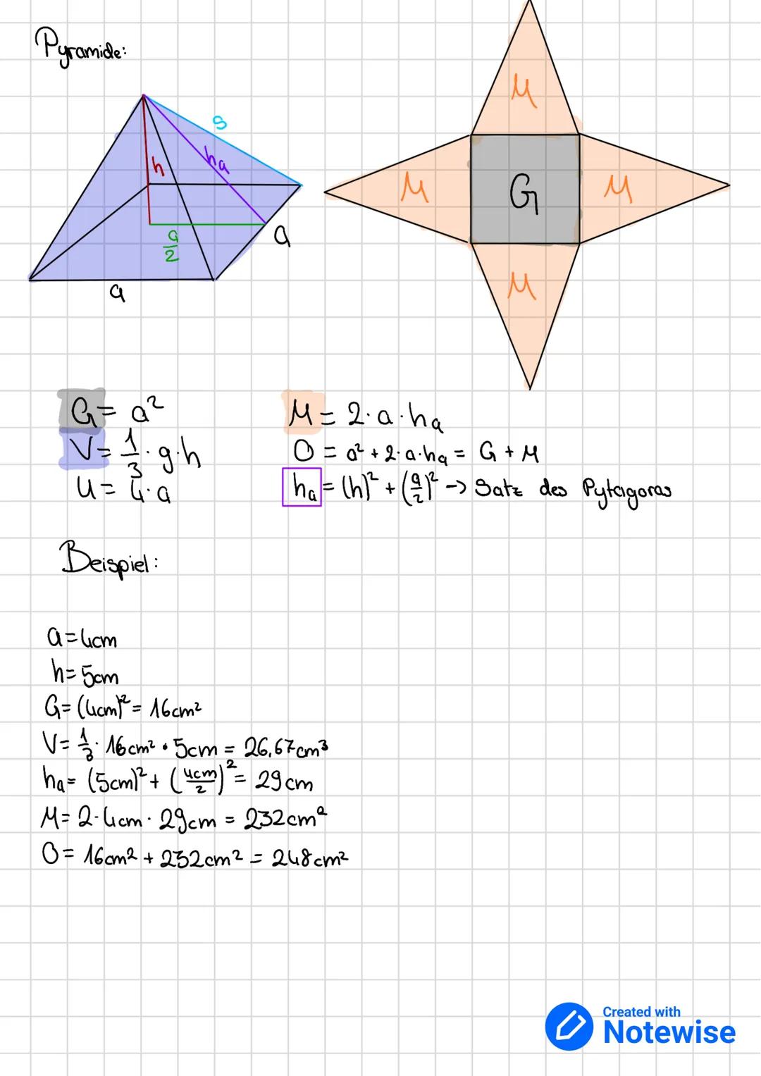 V=Volumen
G= Grundfläche
U = Umfang
Kegel
и
M
G
Beispiel:
h = 5cm
T= 2cm
S
Volumen berechnen
1.5 = Mantellinie
M= Mantel Hache
O=Oberfläche

