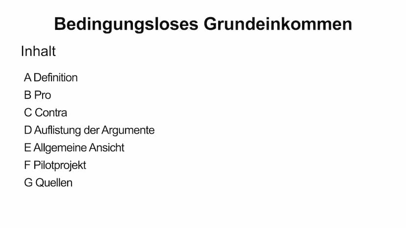 BEDINGUNGSLOSES
GRUNDEINKOMMEN
EA043 Bedingungsloses Grundeinkommen
Inhalt
A Definition
B Pro
C Contra
D Auflistung der Argumente
E Allgemei