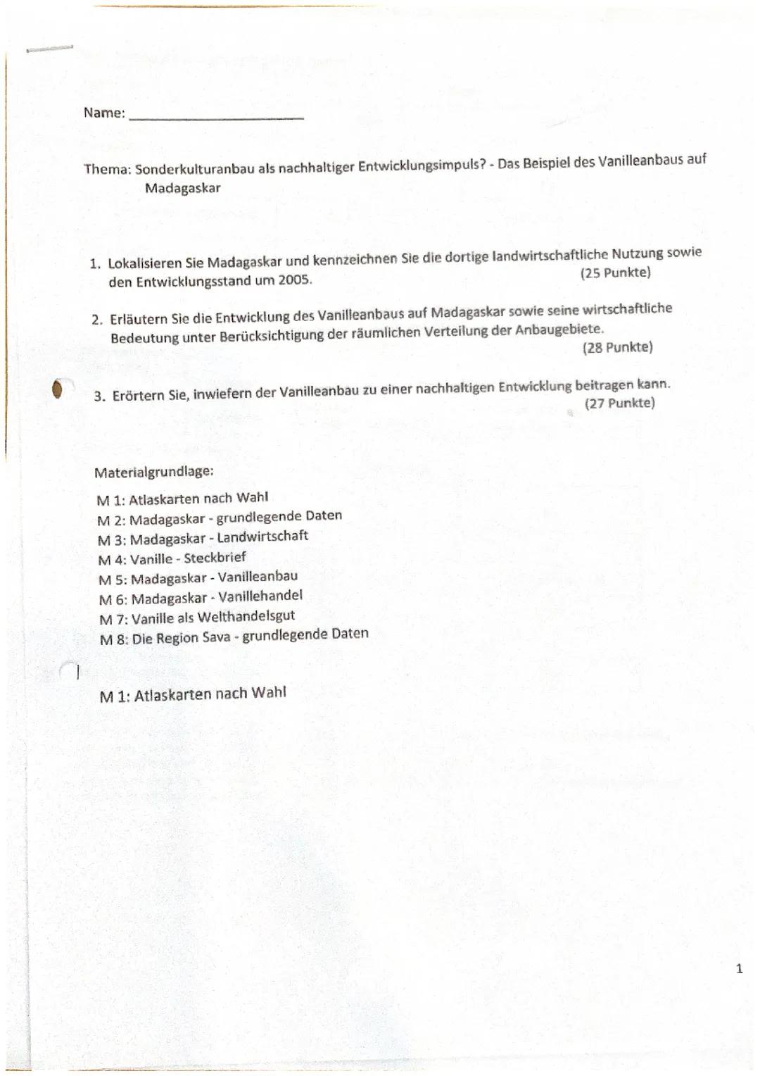 Erdkunde Klausur Landwirtschaft 