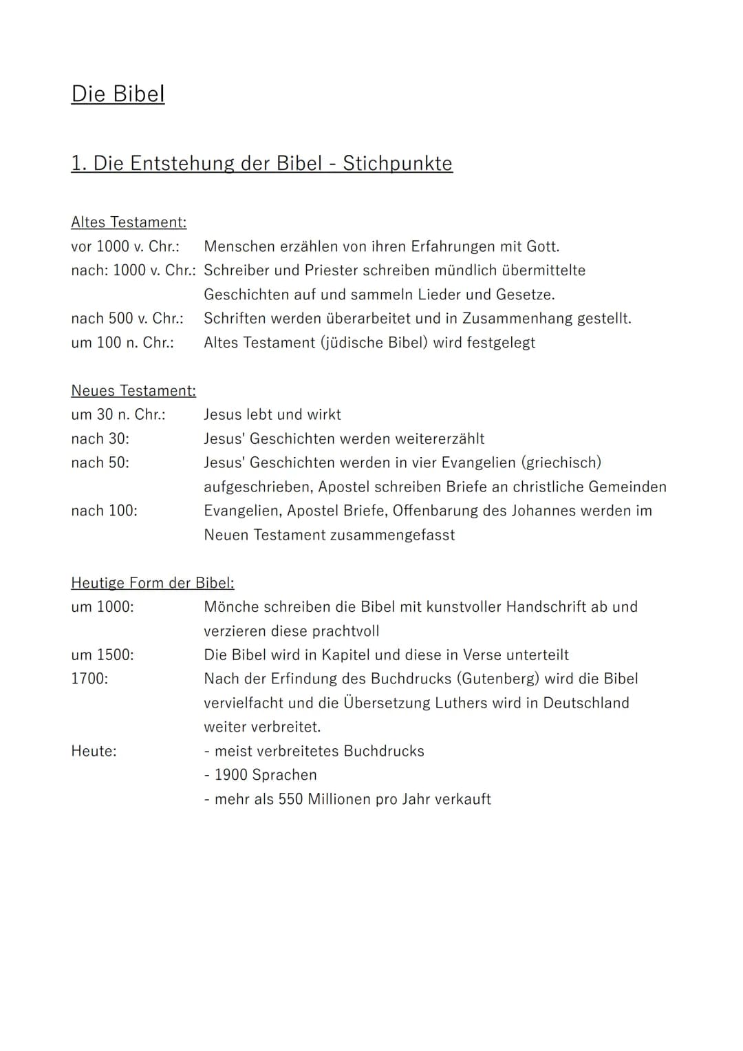 3. Der Inhalt der Bibel
Altes Testament & Neues Testament:
.
●
●
Bibel besteht aus dem Alten und Neuen Testament
Testament bedeutet so viel 