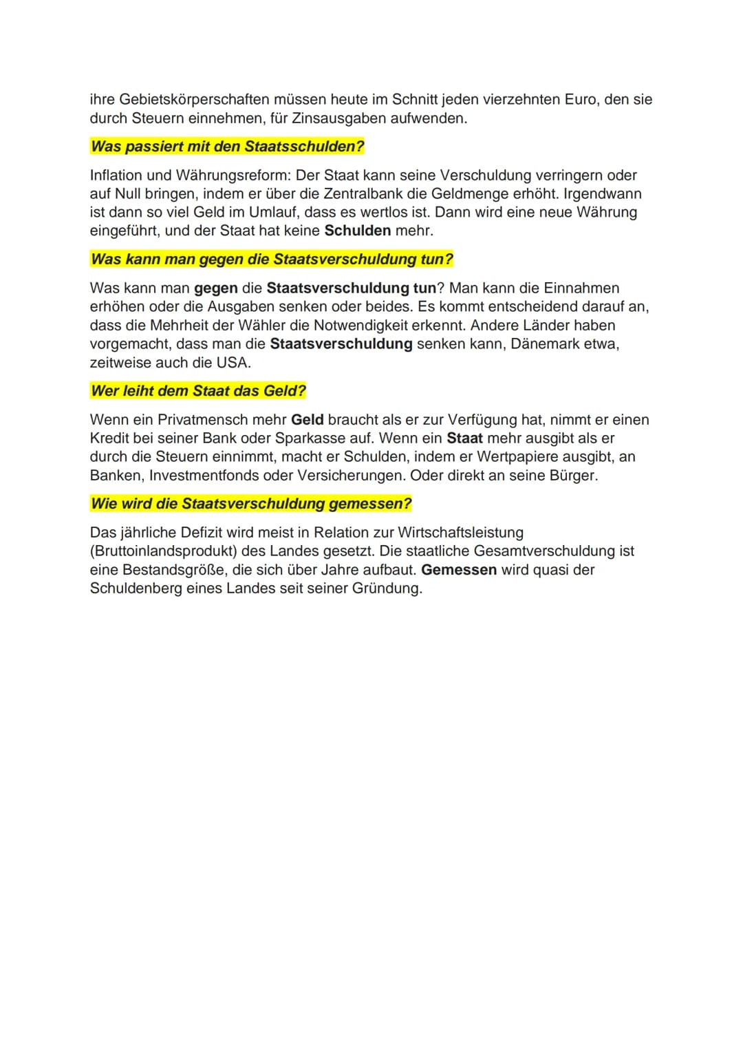 Wirtschaft
Staatsverschuldung
Was ist Staatsverschuldung einfach erklärt?
Die Schuldenquote, das ist das Verhältnis in dem die Schulden eine