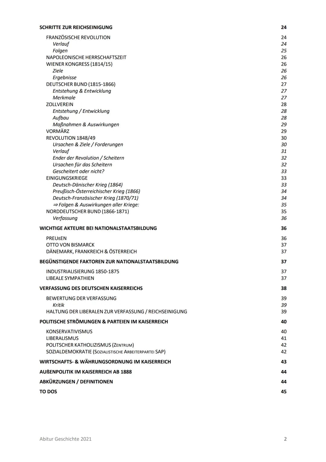 Abitur T1: Nation, Nationalismus & Reichsgründung im 19. Jahrhundert
INHALTSVERZEICHNIS
INHALTSVERZEICHNIS
BISMARCKS POLITISCHE BIOGRAFIE
BI