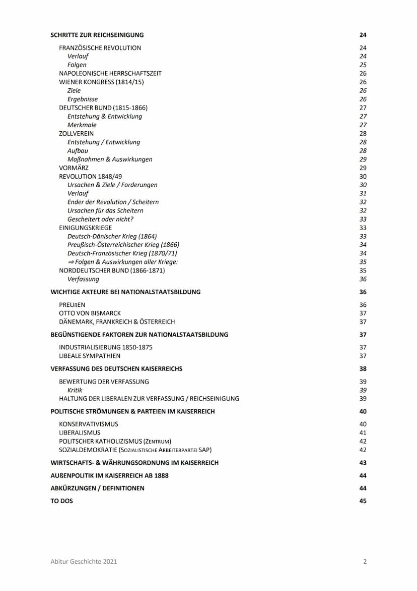 Abitur T1: Nation, Nationalismus & Reichsgründung im 19. Jahrhundert
INHALTSVERZEICHNIS
INHALTSVERZEICHNIS
BISMARCKS POLITISCHE BIOGRAFIE
BI