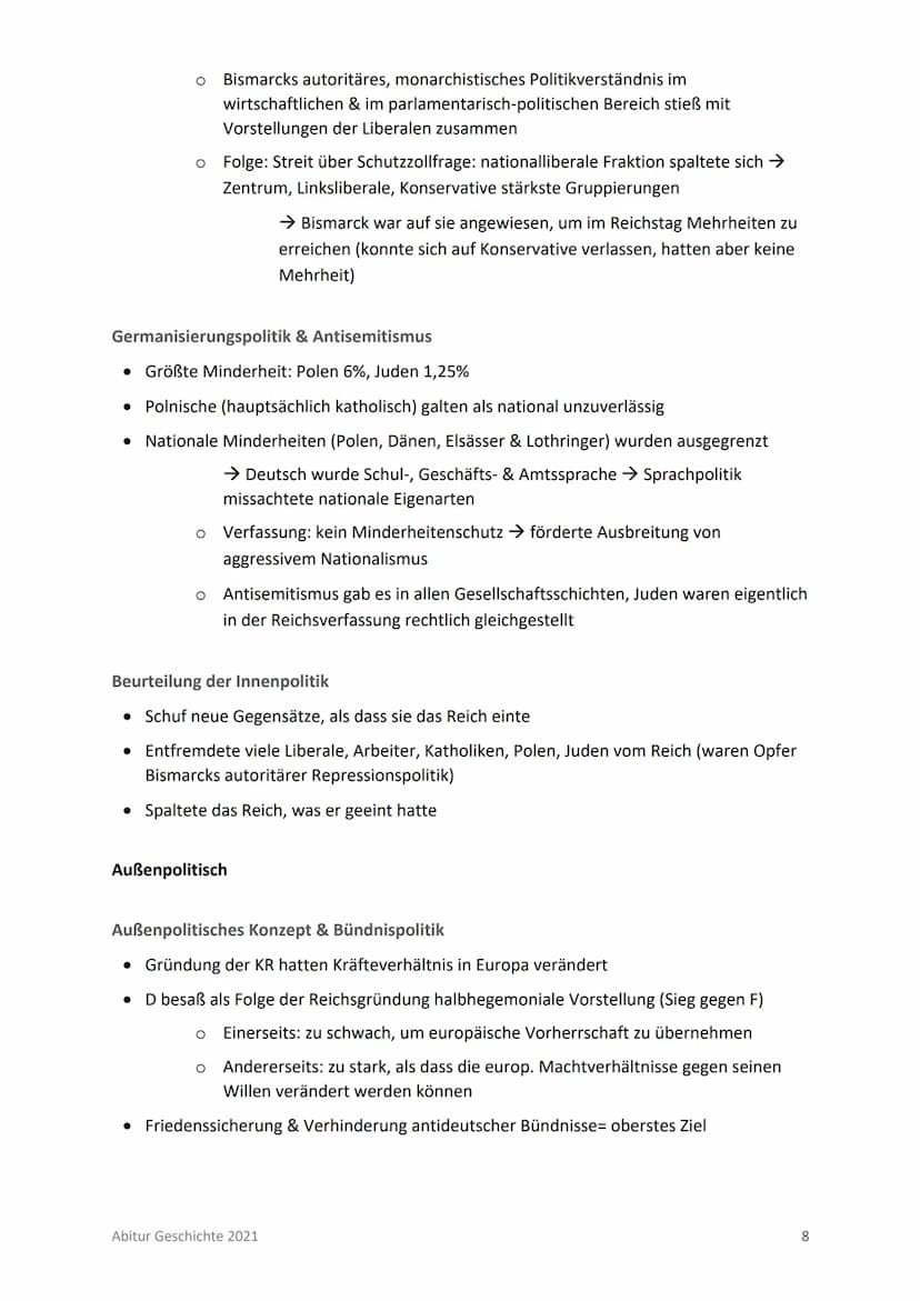 Abitur T1: Nation, Nationalismus & Reichsgründung im 19. Jahrhundert
INHALTSVERZEICHNIS
INHALTSVERZEICHNIS
BISMARCKS POLITISCHE BIOGRAFIE
BI