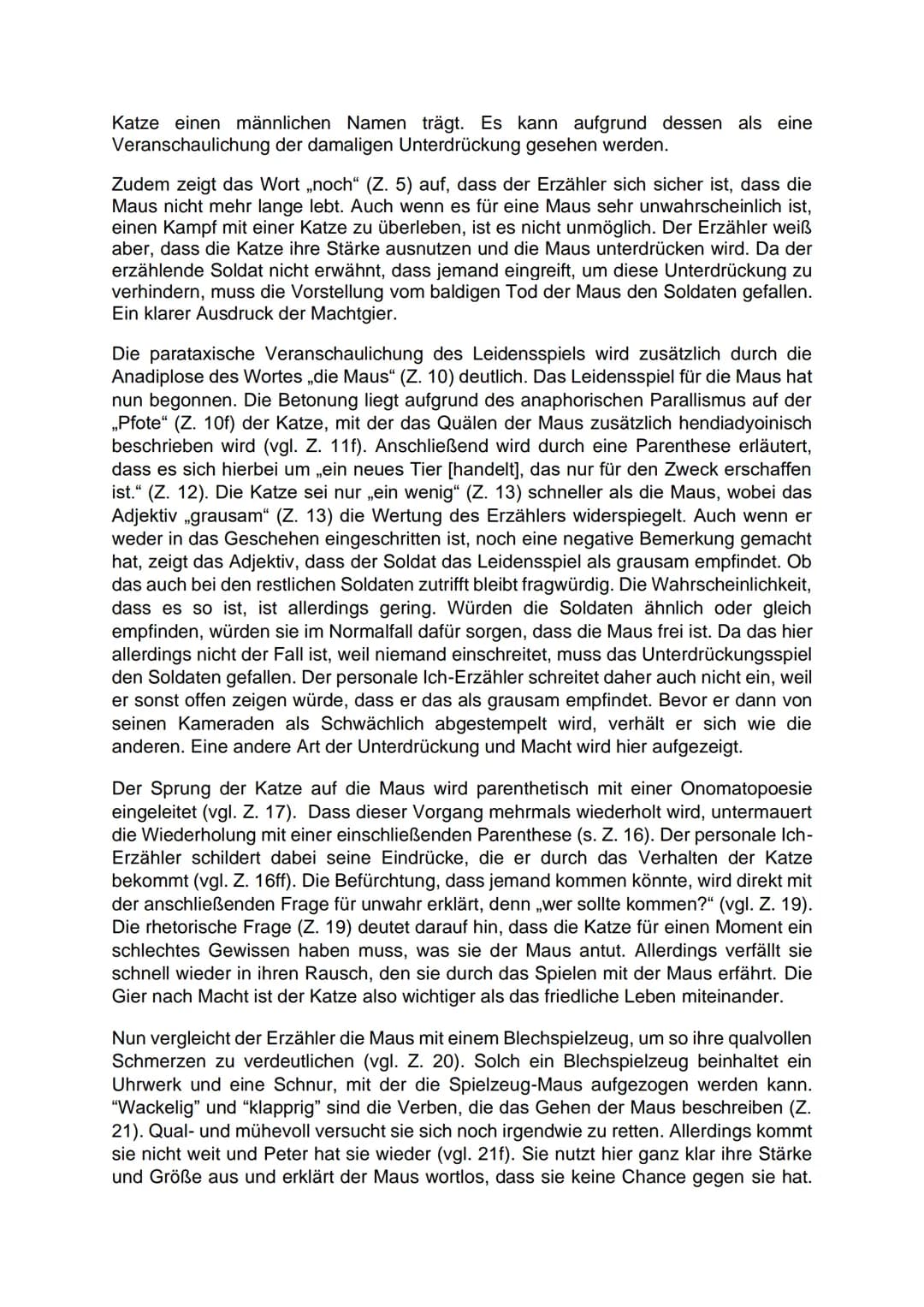 Interpretation der Parabel ,,Die Katze spielt mit der Maus"
1914 bis 1918 war der erste Weltkrieg. Als nationalsozialistischer, rasseideolog