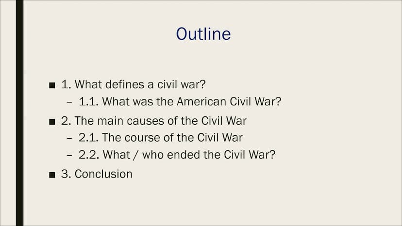 THE AMERICAN CIVIL
WAR
Ulysses S. Grant, Robert E. Lee and Abraham Lincoln ■ 1. What defines a civil war?
-
Outline
1.1. What was the Americ
