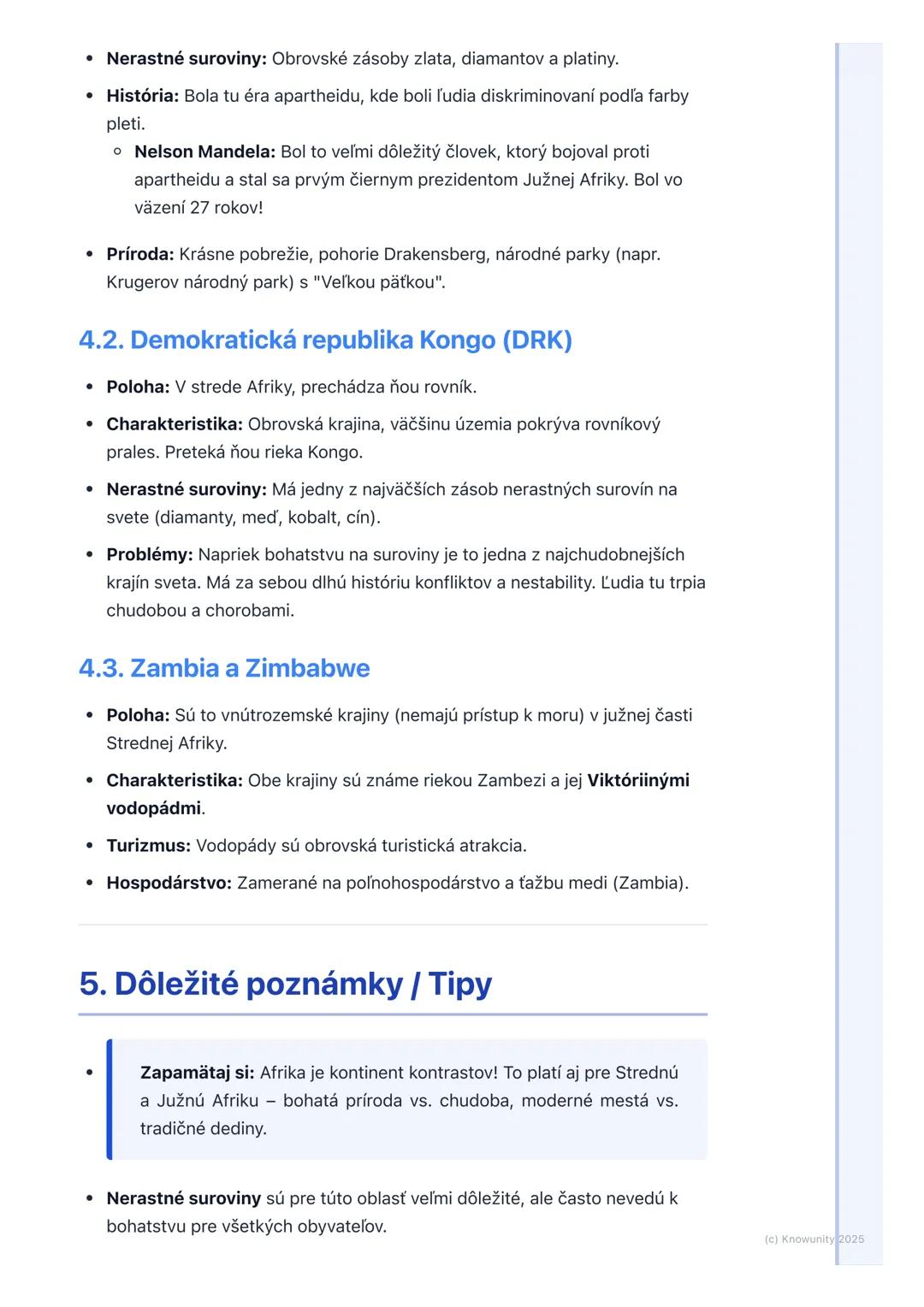 # Stredná a Južná Afrika

1. Prehľad / Úvod

Takže, ideme sa učiť o Strednej a Južnej Afrike. Je to obrovská časť kontinentu
Afrika, ktorá j