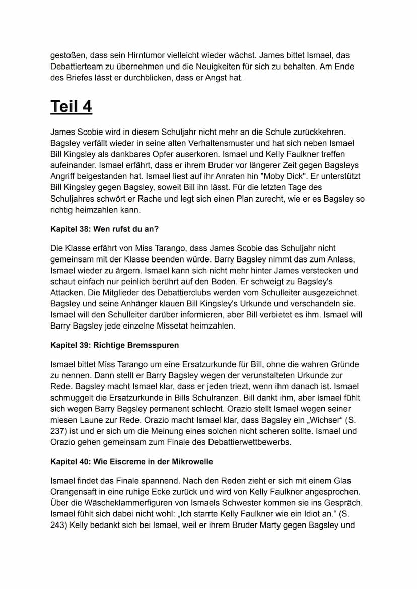 Nennt mich nicht Ismael
Inhaltsangabe/Zusammenfassung
2006 erschien der Jugendroman „Don't Call Me Ishmael!" des australischen Autors
Michae