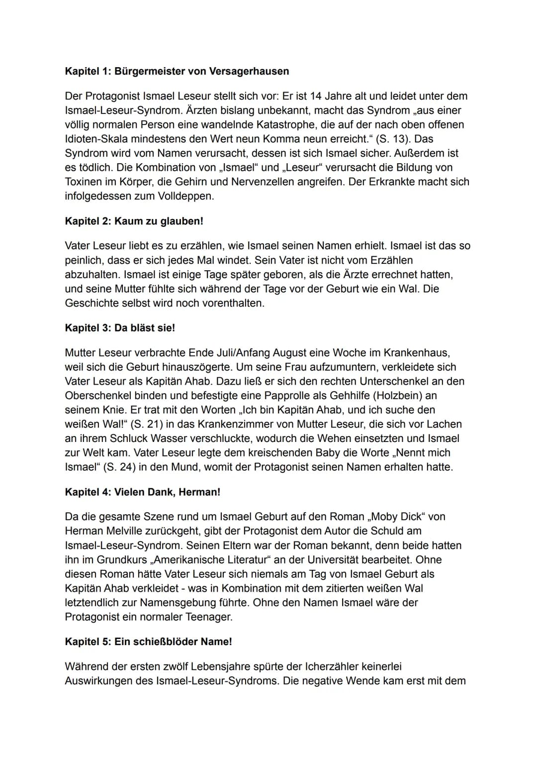 Nennt mich nicht Ismael
Inhaltsangabe/Zusammenfassung
2006 erschien der Jugendroman „Don't Call Me Ishmael!" des australischen Autors
Michae