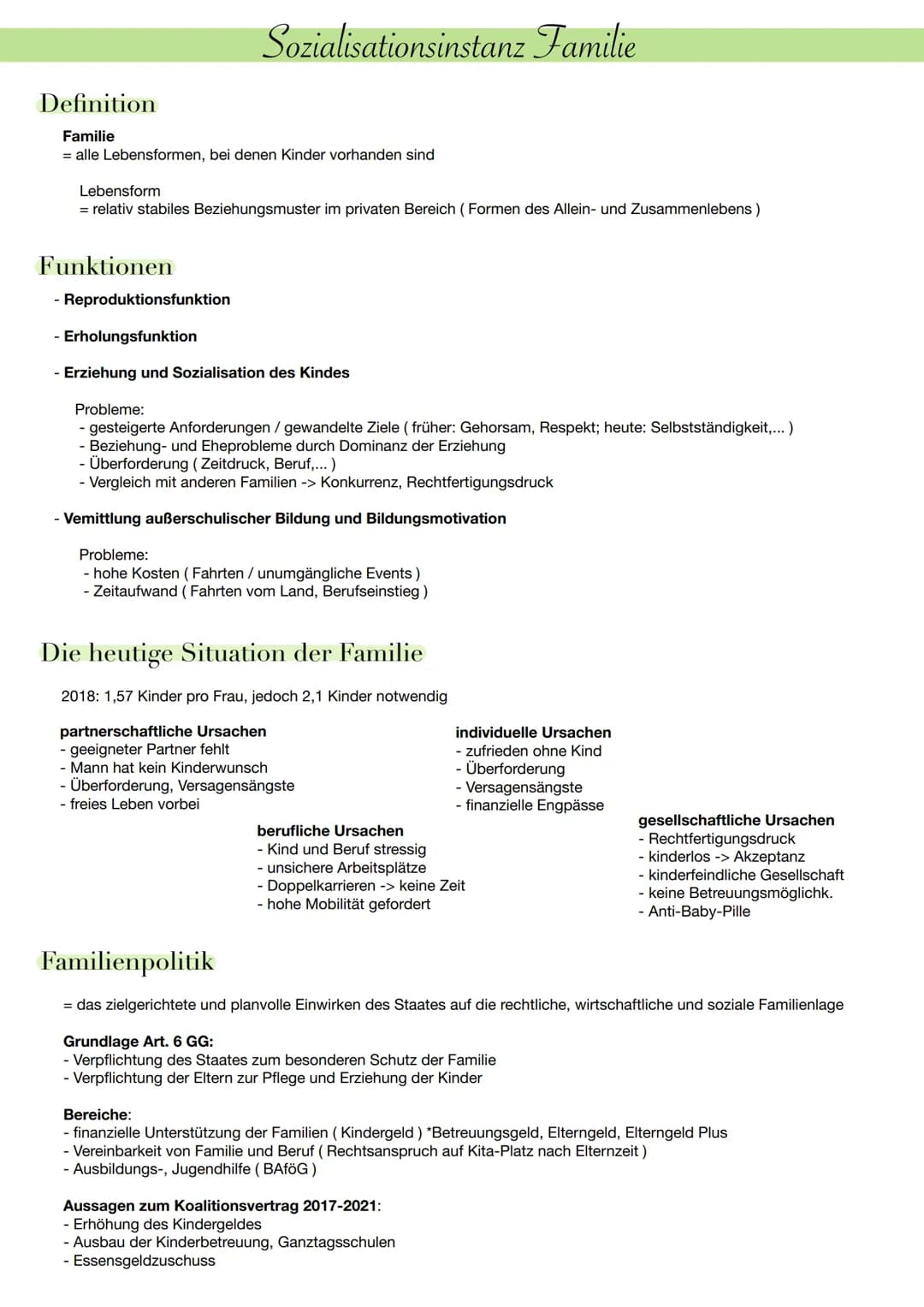 Sozialisationsinstanz Familie
Definition
Familie
= alle Lebensformen, bei denen Kinder vorhanden sind
Lebensform
= relativ stabiles Beziehun