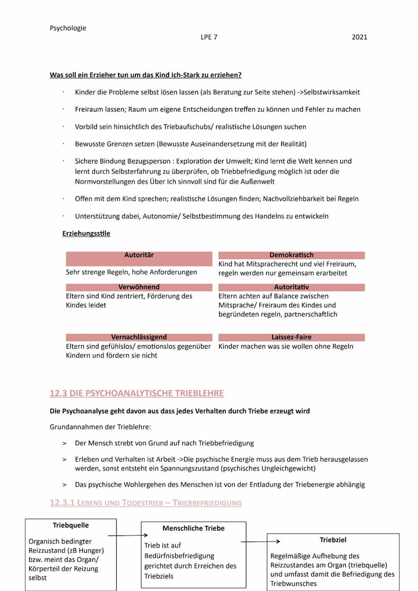 Psychologie
12.1 DIE GRUNDANNAHMEN DER PSYCHOANALYTISCHEN THEORIE
Die Psychoanalyse ist eine Hauptströmung der Psychologie, mit dem Vertrete