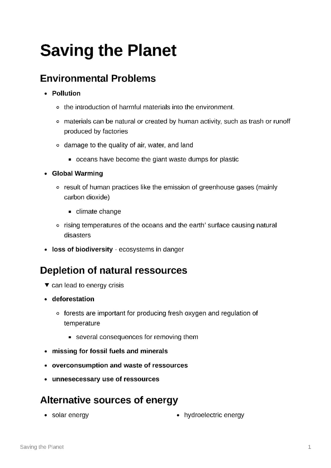 Saving the planet