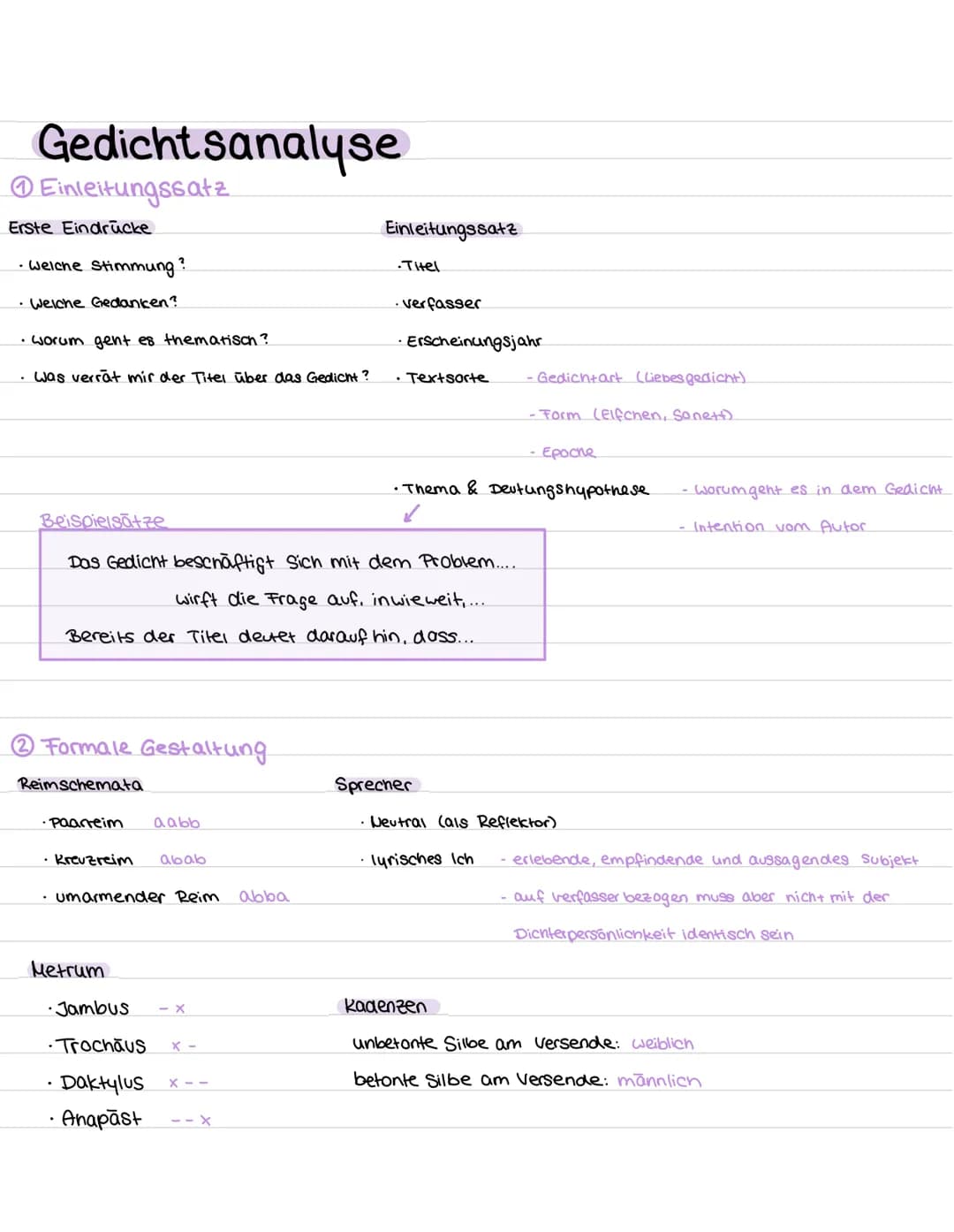 Gedicht sanalyse
Einleitungssatz
Erste Eindrücke
• Welche Stimmung?
• Welche Gedanken?
• Worum gent es thematisch?
• was verrät mir der Tite
