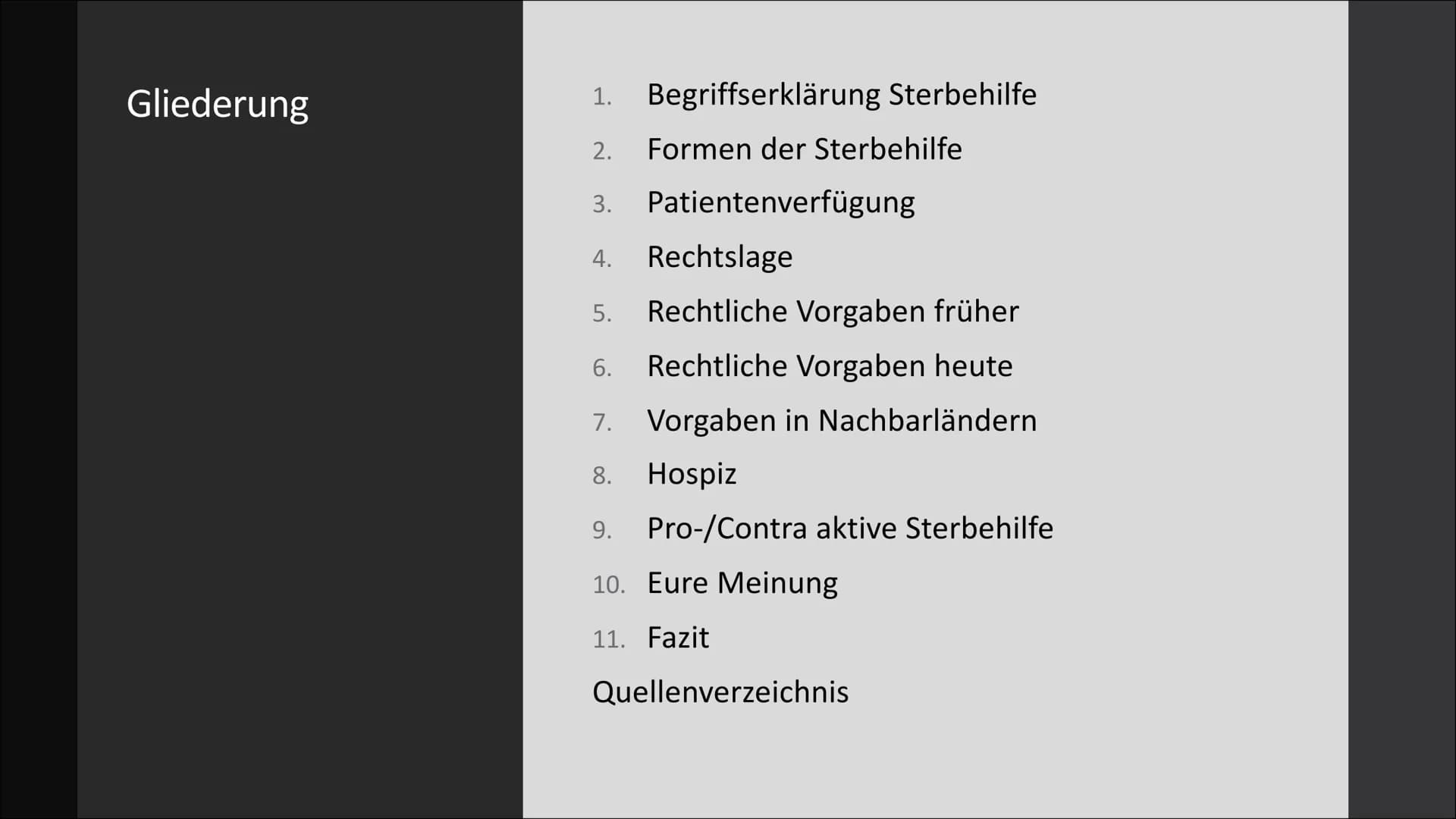 Sterbehilfe
Anita Sinkewitsch, re101 (ZIM) Gliederung
1.
Begriffserklärung Sterbehilfe
2. Formen der Sterbehilfe
3.
Patientenverfügung
4. Re