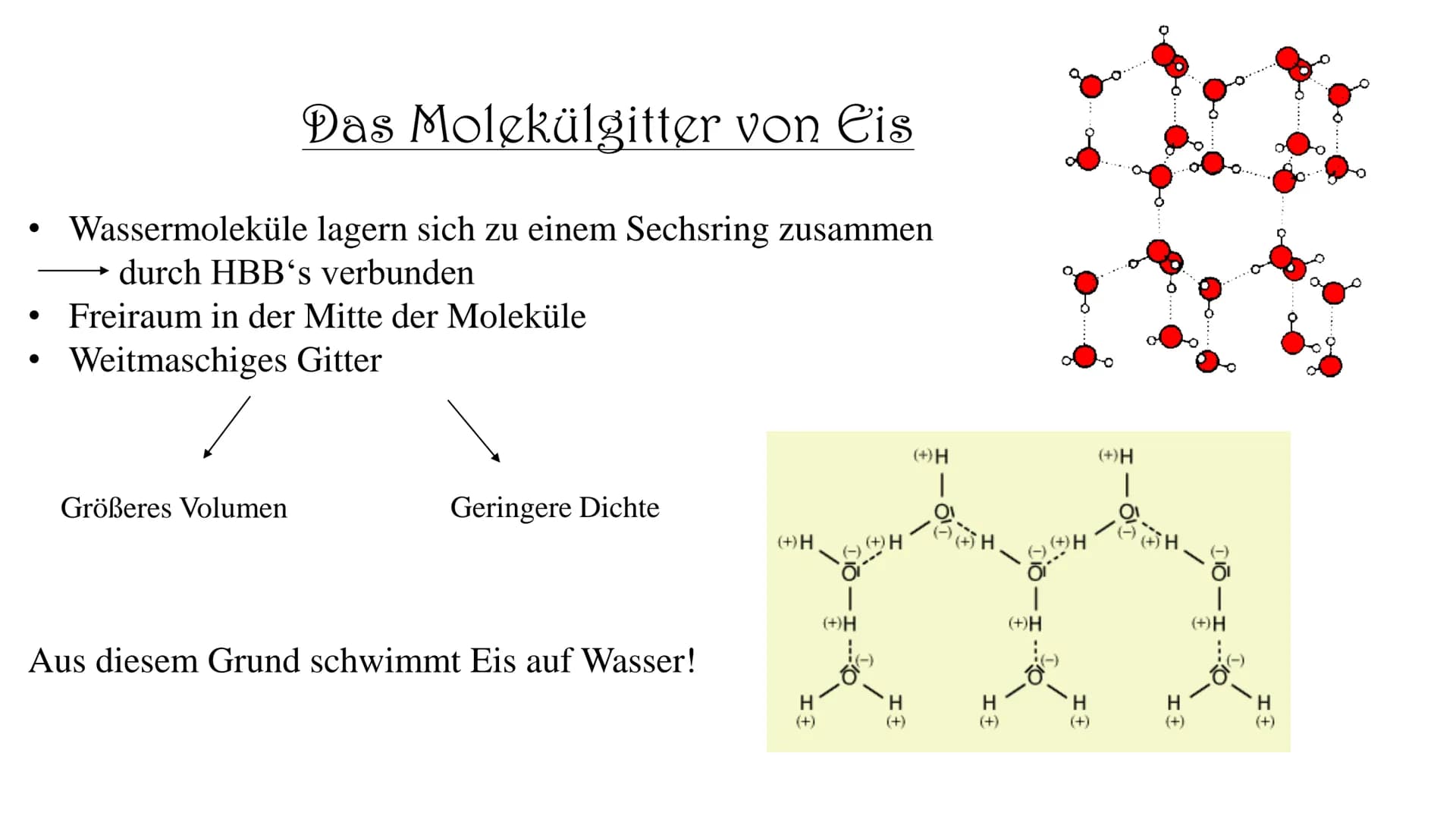 Die Anomalie des Wassers
Warum siedet Wasser erst bei 100°C?
Warum kann ein Blatt auf dem Wasser liegen?
Warum geht die Eisplatte auf dem Se