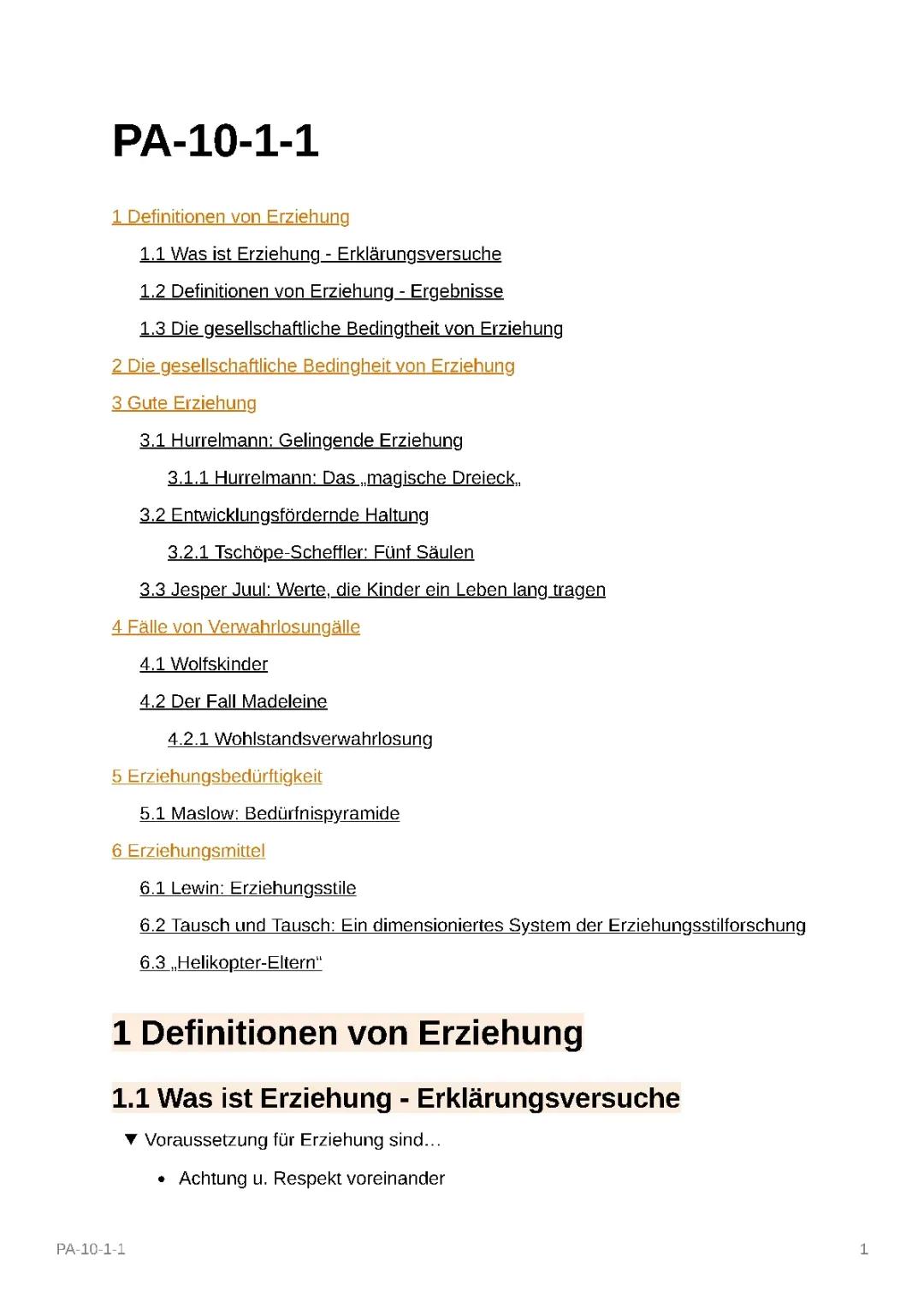 ERZIEHUNG: Klausurvorbereitung 