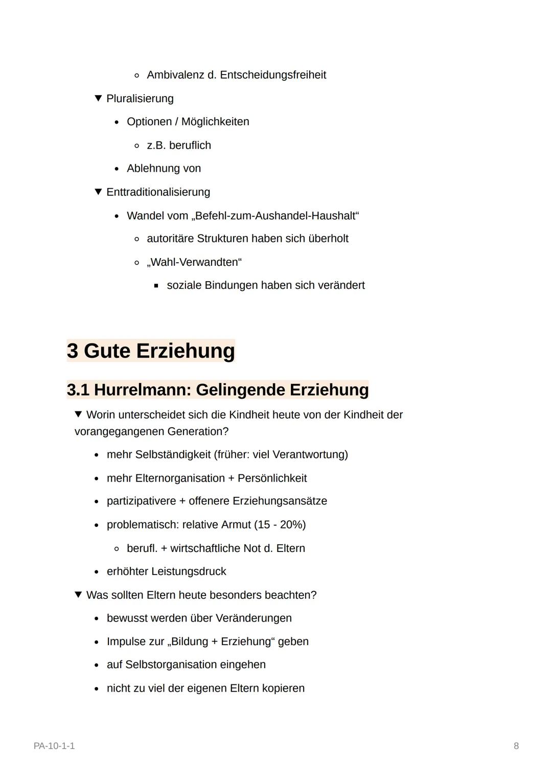 PA-10-1-1
1 Definitionen von Erziehung
1.1 Was ist Erziehung - Erklärungsversuche
1.2 Definitionen von Erziehung - Ergebnisse
1.3 Die gesell