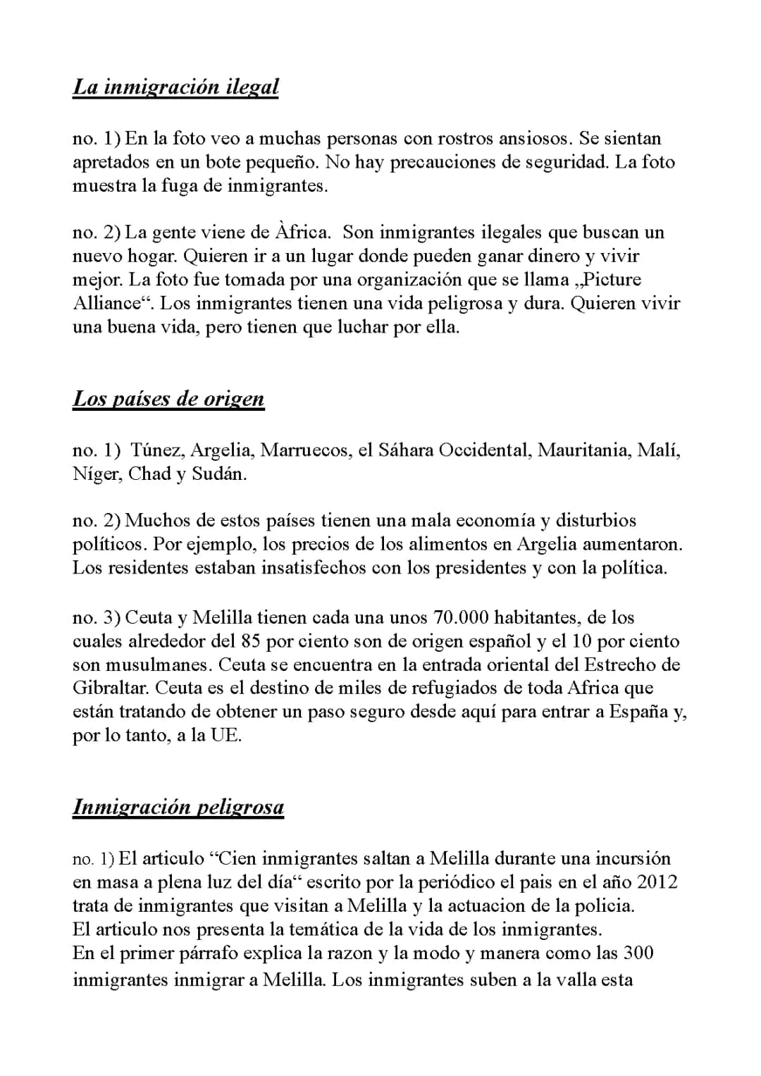 La inmigración ilegal, Los países de origen