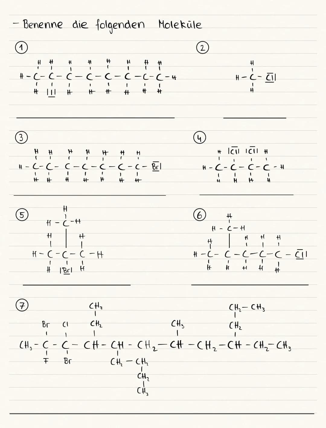 URUNG CHALOGENALKANE
- Benenne die folgenden Alkane
11
(2) CH3
3
CH₂-CH₂-CH-CH₂ - CH₂₂
5
CH3
CH₂ - CH - CH₂
7
1
CH₂
1
CH3
CH₂
|
CH₂
CH₂ - CH