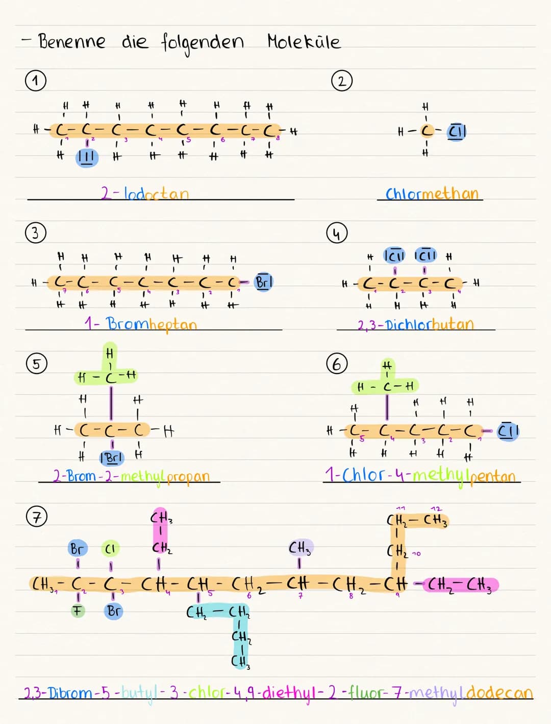 URUNG CHALOGENALKANE
- Benenne die folgenden Alkane
11
(2) CH3
3
CH₂-CH₂-CH-CH₂ - CH₂₂
5
CH3
CH₂ - CH - CH₂
7
1
CH₂
1
CH3
CH₂
|
CH₂
CH₂ - CH