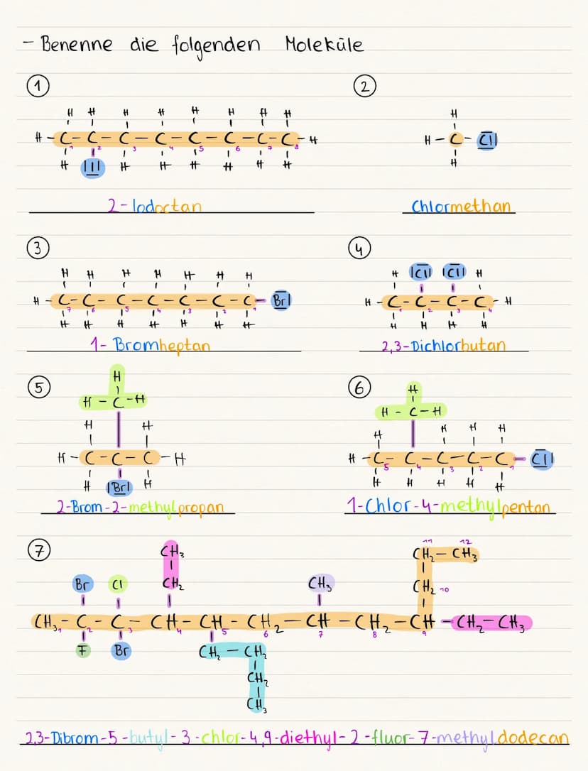 URUNG CHALOGENALKANE
- Benenne die folgenden Alkane
11
(2) CH3
3
CH₂-CH₂-CH-CH₂ - CH₂₂
5
CH3
CH₂ - CH - CH₂
7
1
CH₂
1
CH3
CH₂
|
CH₂
CH₂ - CH