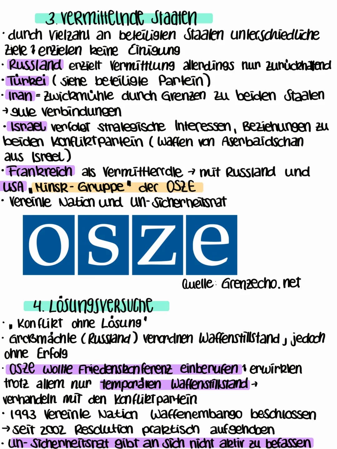 Konfliktanalyse Bergkarabach
1. Ursachen
2. beteiligte Partein / Staaten
3. vermittelnde Staaten / Organisationen
4. Losungsversuche
5. aktu