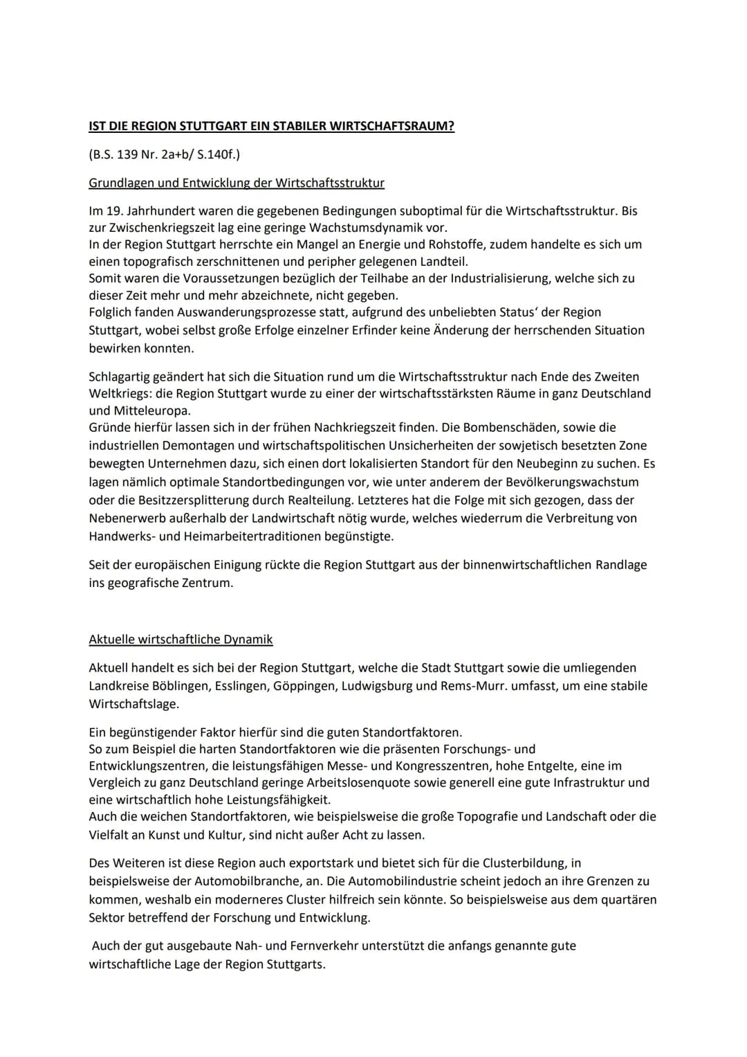 IST DIE REGION STUTTGART EIN STABILER WIRTSCHAFTSRAUM?
(B.S. 139 Nr. 2a+b/ S.140f.)
Grundlagen und Entwicklung der Wirtschaftsstruktur
Im 19