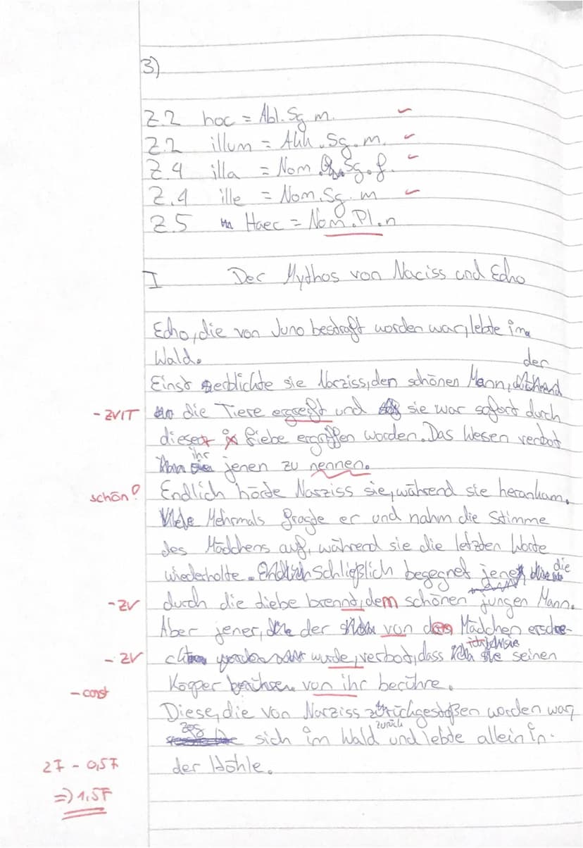 Klasse 7a
nom
I.
Beachte die Vokabelangaben und übersetze den Text in angemessenes Deutsch:
Der Mythos von Naciss und Echo
3. Imp. Aht
1 Ech
