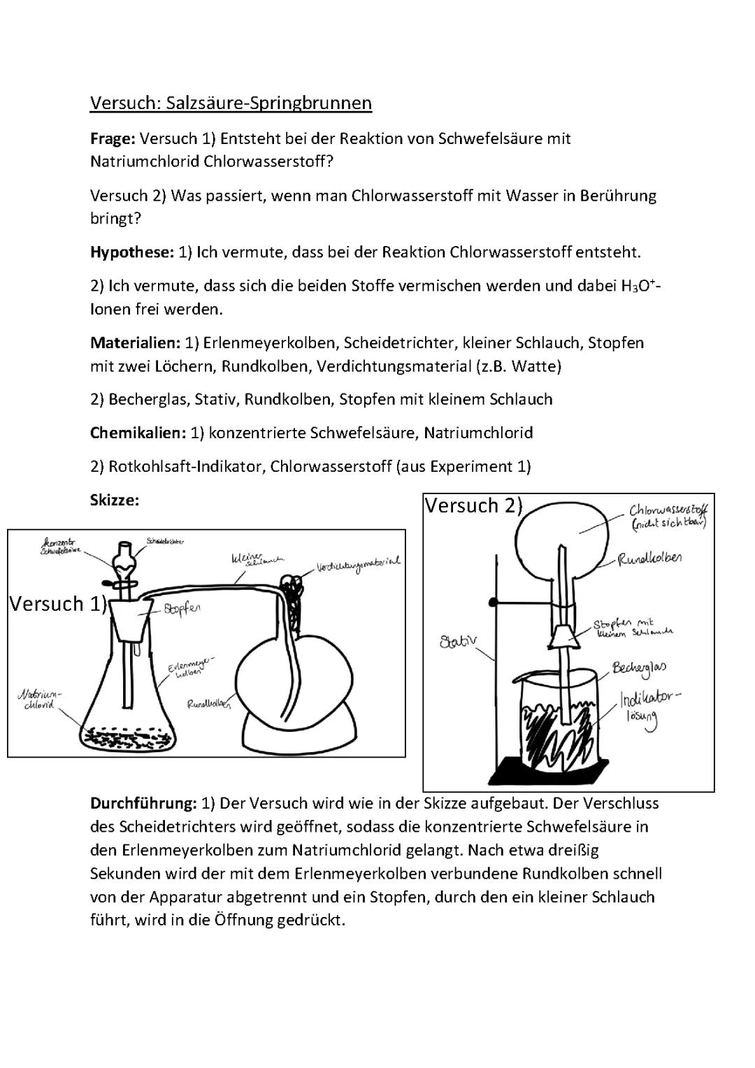 HCl Springbrunnen Versuch für Kinder: Chlorwasserstoff und Salzsäure Erklärung