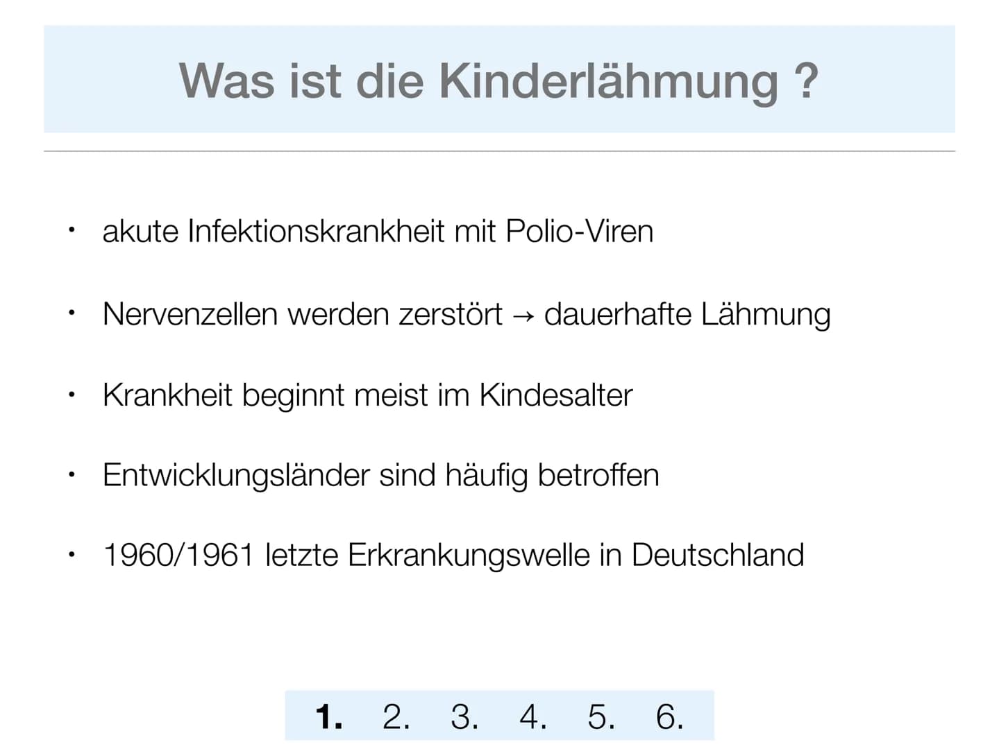 1. Einleitung
Wie auch in den 1980er Jahren AIDS ein sehr großes Thema war, prägte in
den 1950er Jahren auch die Angst vor der Kinderlähmung