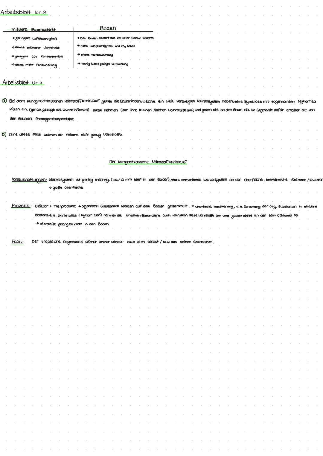 Arbeitsblatt Nr. 3
mittlere Baumschicht
-> geringere Luftfeuchtigkeit
Detwas stärkerer Lichteinfall
geringere CO₂ Konzentration
-> etwas meh