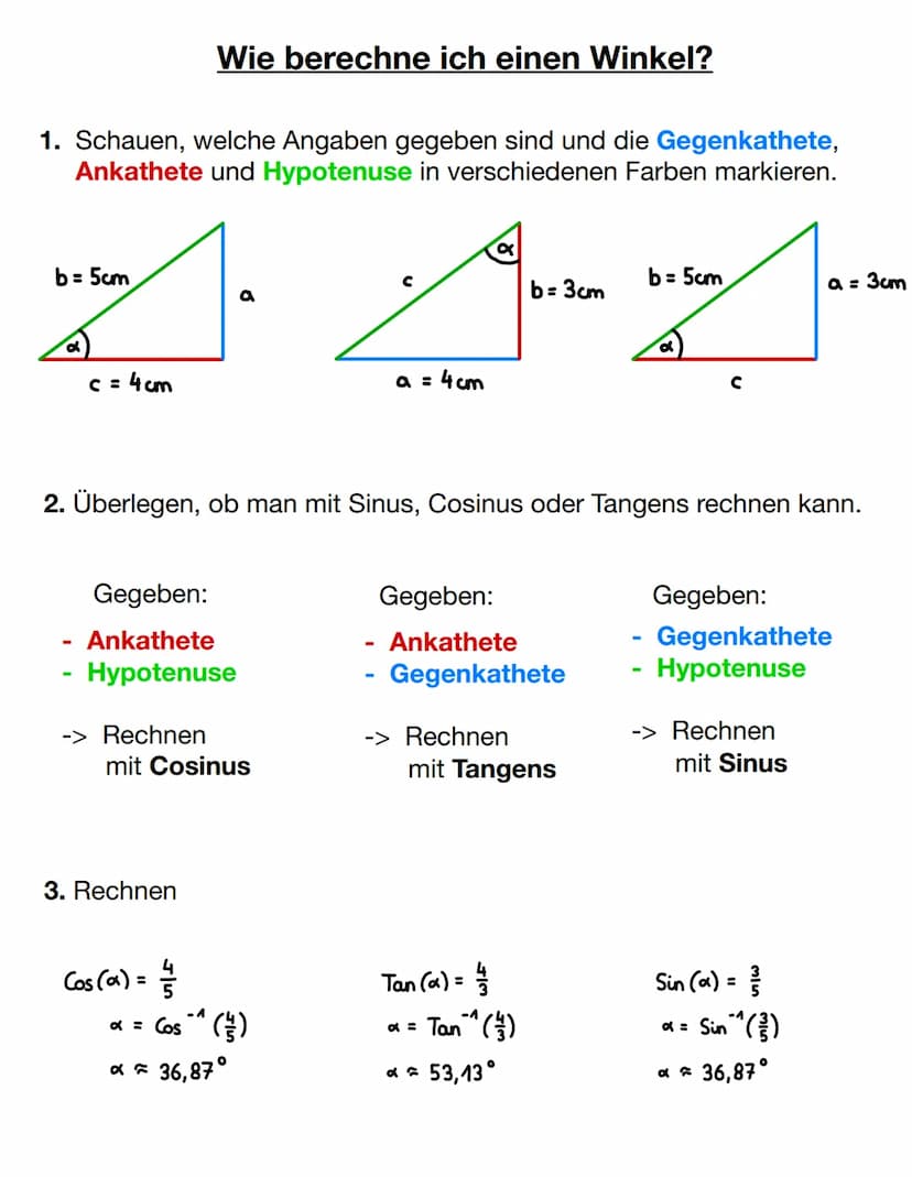 Sinus, Cosinus und Tangens
Sinus
Hypotenuse
Die Seite gegenüber
des rechten Winkels
=
Erst mal die 3 wichtigsten Begriffe.
=
Gegenkathete
Hy