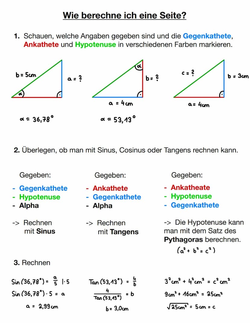 Sinus, Cosinus und Tangens
Sinus
Hypotenuse
Die Seite gegenüber
des rechten Winkels
=
Erst mal die 3 wichtigsten Begriffe.
=
Gegenkathete
Hy