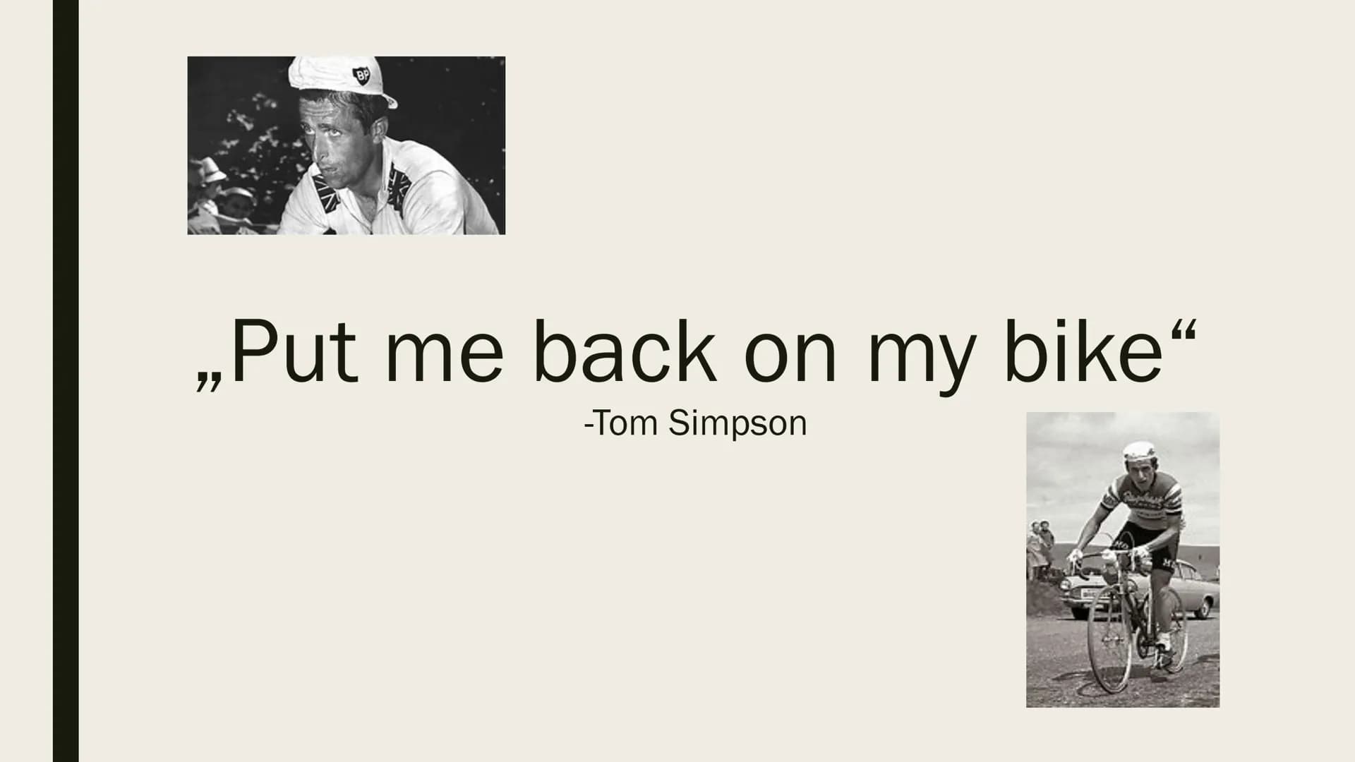 DOPING
GFS in BIO
mmmm BP
,,Put me back on my bike"
-Tom Simpson Leistungsbereitschaft in %
100
80
60
40
0
Die Leistungsbereitschaft
im Tage
