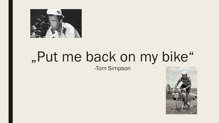 DOPING
GFS in BIO
mmmm BP
,,Put me back on my bike"
-Tom Simpson Leistungsbereitschaft in %
100
80
60
40
0
Die Leistungsbereitschaft
im Tage