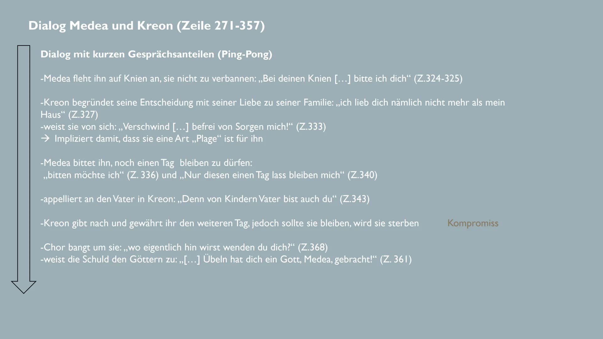 Datum: 27.11.2020
DRAMENINTERPRETATION
MEDEA (EURIPIDES)
1.Epeisodion
Vers 212 bis 362
Gespräch zwischen Medea und Kreon
DE I LK ●
●
●
EINOR
