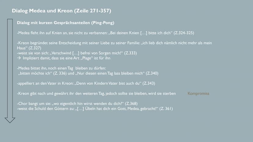Datum: 27.11.2020
DRAMENINTERPRETATION
MEDEA (EURIPIDES)
1.Epeisodion
Vers 212 bis 362
Gespräch zwischen Medea und Kreon
DE I LK ●
●
●
EINOR
